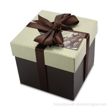 Chocolate Box, Made of Cardboard and Fancy Paper, with Label and Ribbon